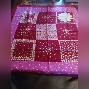 Vintage Made In Japan De Mura 100% Silk Scarf Floral Pink Burgundy